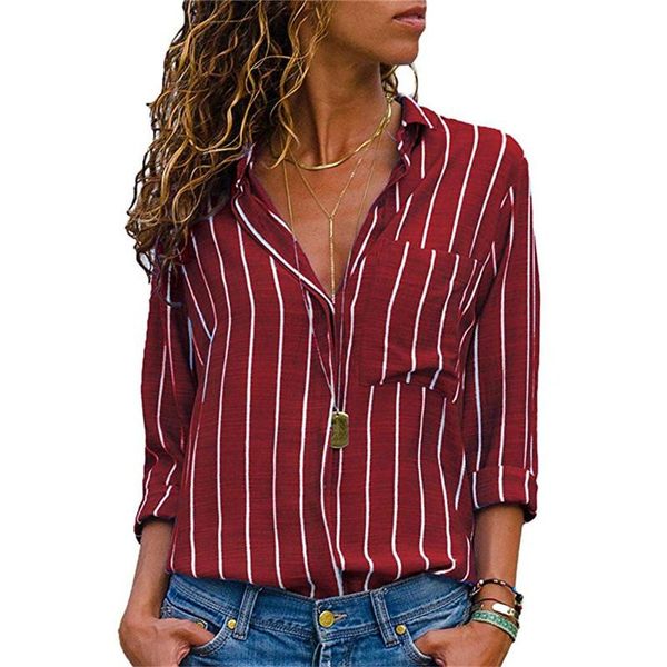 women's blouses & shirts women striped blouse shirt long sleeve v-neck office ladies casual chemisier femme blusas mujer de moda 2021, White
women's blouses & shirts women striped blouse shirt long sleeve v-neck office ladies casual chemisier femme blusas mujer de moda 2021, White