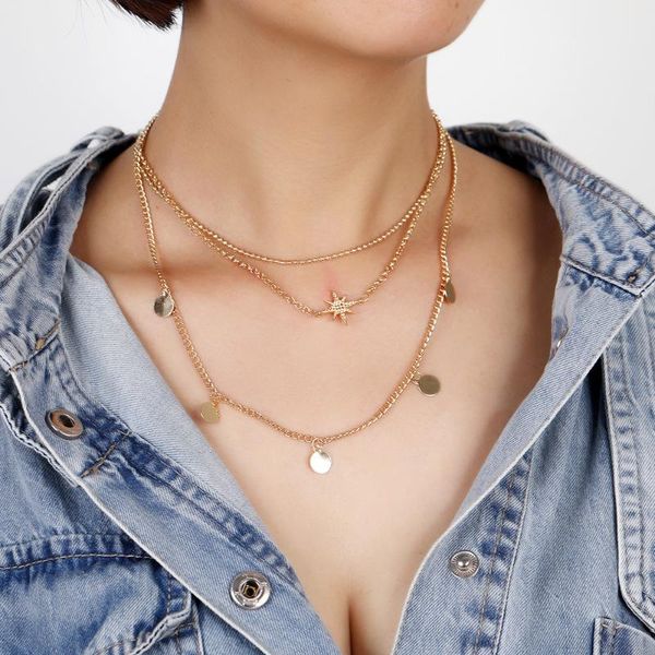 pendant necklaces 2021 boho multilayer fashion gold choker bead chain round sequined star necklace for women vintage chains jewelry gift, Silver
pendant necklaces 2021 boho multilayer fashion gold choker bead chain round sequined star necklace for women vintage chains jewelry gift, Silver