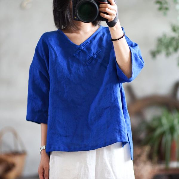 women's blouses & shirts johnature women cotton linen solid color v-neck half sleeve 2021 spring button vintage loose top, White
women's blouses & shirts johnature women cotton linen solid color v-neck half sleeve 2021 spring button vintage loose top, White