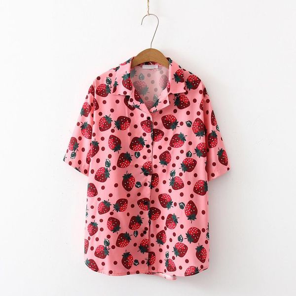 women fashion short sleeve strawberry print korean shirt casual loose blouse turn down collar shirts button blouses t1g, White
women fashion short sleeve strawberry print korean shirt casual loose blouse turn down collar shirts button blouses t1g, White
