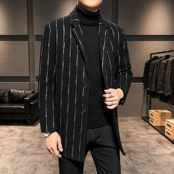 men's wool & blends 2021 winter gold striped jacket long slim casual business trench coat social streetwear overcoat men clothing, Black
men's wool & blends 2021 winter gold striped jacket long slim casual business trench coat social streetwear overcoat men clothing, Black