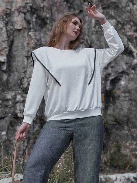 plus contrast binding sweatshirt 59lz#, Black