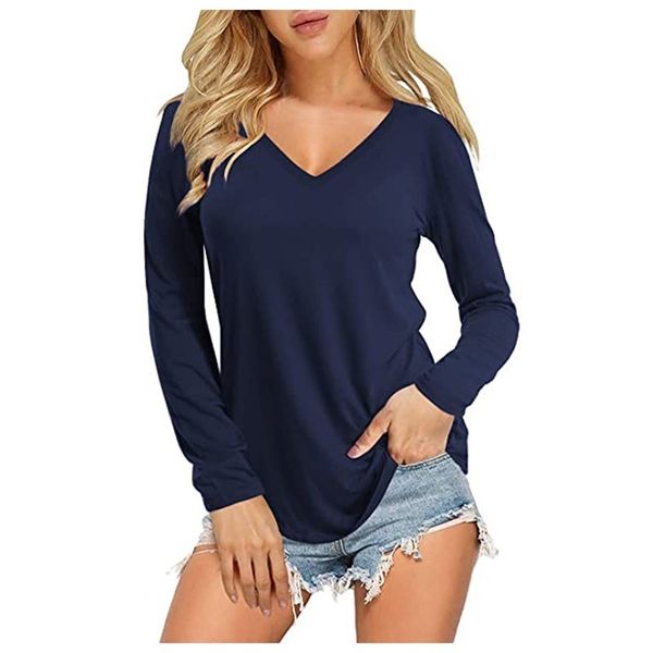 salebuy on new ladies t-shirt fashion women effects colour loss long mouwen v-neck casual comfortable t-shirts, White 
salebuy on new ladies t-shirt fashion women effects colour loss long mouwen v-neck casual comfortable t-shirts, White