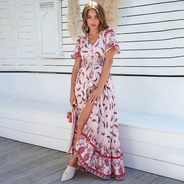 2021 new bohemian floral print maxi v-neck short sleeve summer dresses hippie beach long casual women dress vestidos 1r9n, Black;gray
2021 new bohemian floral print maxi v-neck short sleeve summer dresses hippie beach long casual women dress vestidos 1r9n, Black;gray