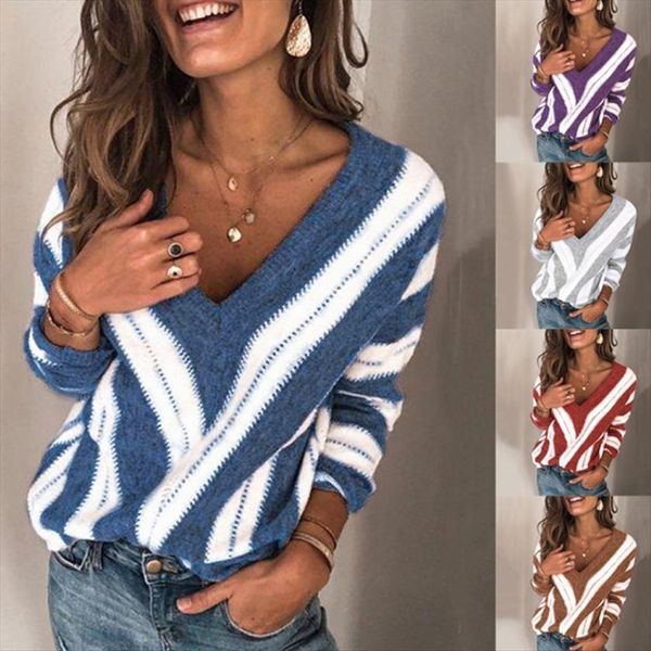v neck long sleeve womens sweaters loose knit pullover patchwork striped print elegant women autumn, White;black
v neck long sleeve womens sweaters loose knit pullover patchwork striped print elegant women autumn, White;black