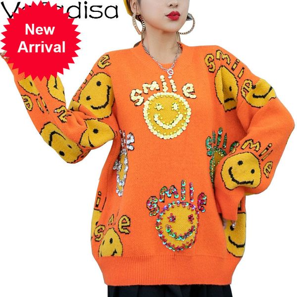 vefadisa smile face print women sequin pullover sweater 2021 autumn winter thick streetwear knitted coat loose qyf4470, White;black
vefadisa smile face print women sequin pullover sweater 2021 autumn winter thick streetwear knitted coat loose qyf4470, White;black