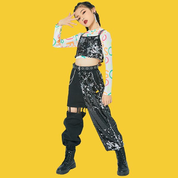 2021 new kids hip hop street dance clothes girls jazz costumes sequin dance wear suits modern stage performance rave outfit, Black;red
2021 new kids hip hop street dance clothes girls jazz costumes sequin dance wear suits modern stage performance rave outfit, Black;red