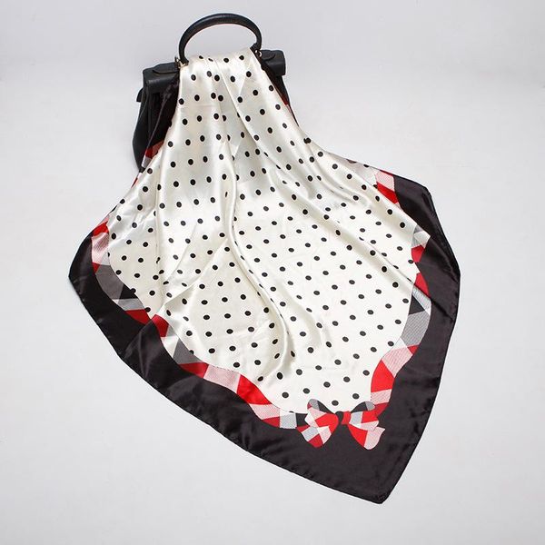 scarves 2021 90x90 dots butterfly multipurpose women silk twill scarf satin square tie hairband ladies foulard femme towel bufanda shawl, Blue;gray