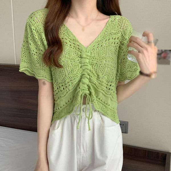 women's t-shirt women casual mesh pullover summer hollow out solid color t-shirts v-neck draw short sleeve knitted shirt, White
women's t-shirt women casual mesh pullover summer hollow out solid color t-shirts v-neck draw short sleeve knitted shirt, White