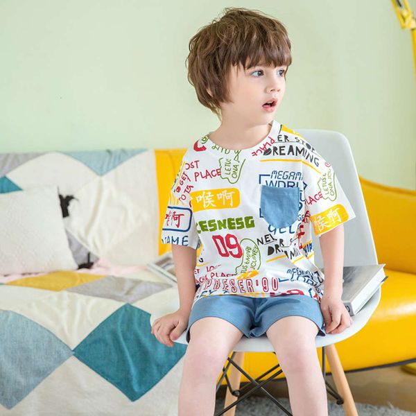 thin boys' air conditioning clothing children's summer cotton home suit baby short sleeve pajamas, Blue;red
thin boys' air conditioning clothing children's summer cotton home suit baby short sleeve pajamas, Blue;red