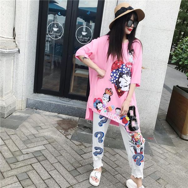 women's two piece pants 2021 high-quality fashion brand net red woman sequin harajuku t-shirt hip-hop plus size loose blouse harem suit, White
women's two piece pants 2021 high-quality fashion brand net red woman sequin harajuku t-shirt hip-hop plus size loose blouse harem suit, White