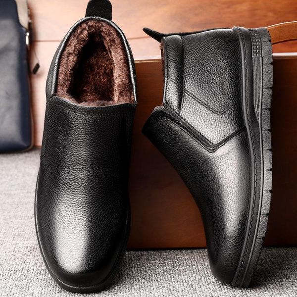 boots soft leather non-slip winter mens round toe snow pu ladies flat, Black