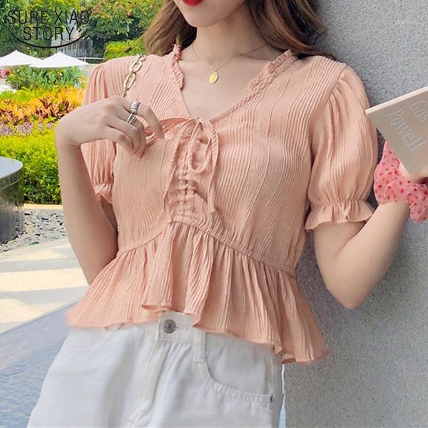 summer short sleeve woman's blouses v neck puff korean drawstring chiffon blouse solid super slim shirts 10029, White
summer short sleeve woman's blouses v neck puff korean drawstring chiffon blouse solid super slim shirts 10029, White