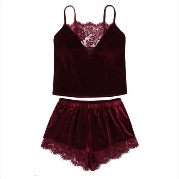 fashion 2pcs velvet lace womens sleepwears spaghetti strap shorts pajama set ladies female party, Black;red
fashion 2pcs velvet lace womens sleepwears spaghetti strap shorts pajama set ladies female party, Black;red