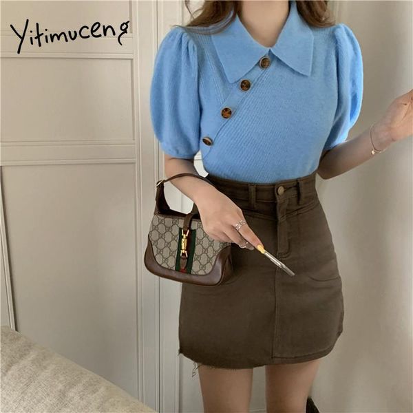 women's knits & tees yitimuceng simple women sweaters button up knited short puff sleeve turn-down collar 2021 summer korean fashion bl, White
women's knits & tees yitimuceng simple women sweaters button up knited short puff sleeve turn-down collar 2021 summer korean fashion bl, White