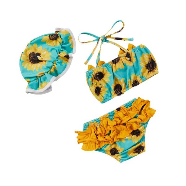 clothing sets summer toddler baby girl swimwear sunflowers print bikini halter +ruffles shorts+swimming hats floral bathing suit, White
clothing sets summer toddler baby girl swimwear sunflowers print bikini halter +ruffles shorts+swimming hats floral bathing suit, White