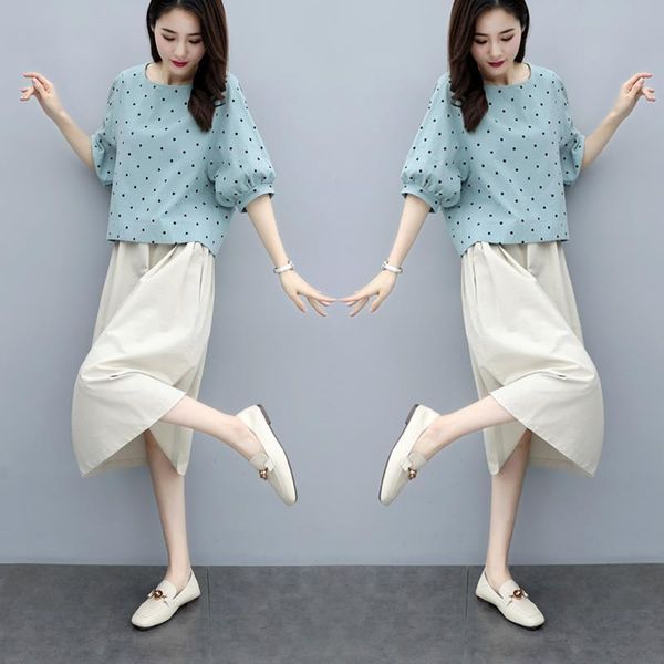 women plus size 2 piece set polka dot loose half sleeve tees solid wide leg pants summer female ol work wear, Gray
women plus size 2 piece set polka dot loose half sleeve tees solid wide leg pants summer female ol work wear, Gray