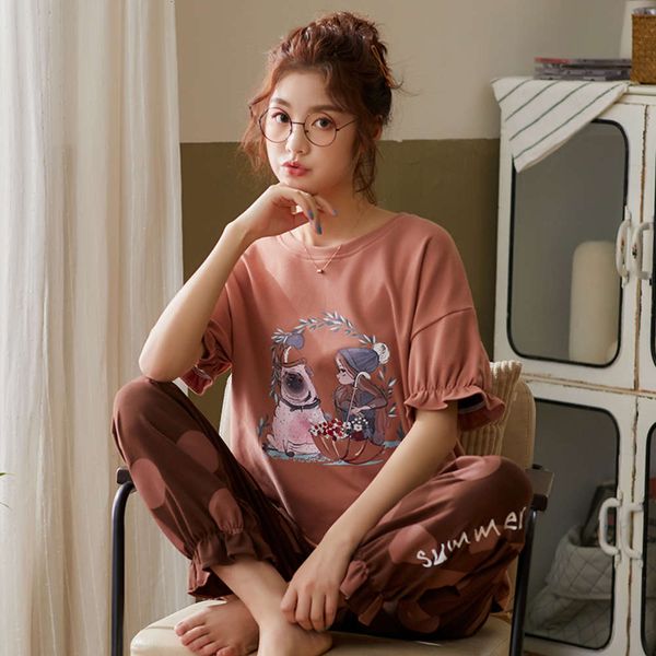short sleeve trousers pajamas women's summer pure cotton two piece suit spring and autumn winter korean edition fresh student leisure h, Black;red
short sleeve trousers pajamas women's summer pure cotton two piece suit spring and autumn winter korean edition fresh student leisure h, Black;red