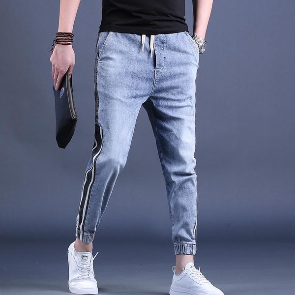 men's jeans men blue baggy harem pants summer fashion side stripe loose elastic waist ankle-length
men's jeans men blue baggy harem pants summer fashion side stripe loose elastic waist ankle-length