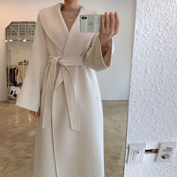 women's wool & blends women winter elegant beige long coat jacket turn-down collar slim waist woolen overcoat waistbelt outerwear cardi, Black
women's wool & blends women winter elegant beige long coat jacket turn-down collar slim waist woolen overcoat waistbelt outerwear cardi, Black