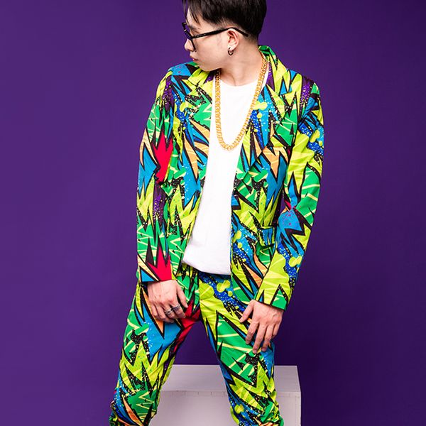 bar nightclub concert mens singer floral suit green geometric pattern graffiti blazers pants 2-piece set performance stage wear, Black;red
bar nightclub concert mens singer floral suit green geometric pattern graffiti blazers pants 2-piece set performance stage wear, Black;red