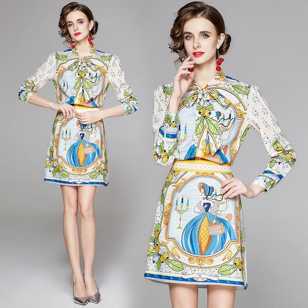 summer runway 2 piece womens sets vintage print bow tie neck long sleeve casual party shirt blouse mini skirt suits outfits, White
summer runway 2 piece womens sets vintage print bow tie neck long sleeve casual party shirt blouse mini skirt suits outfits, White