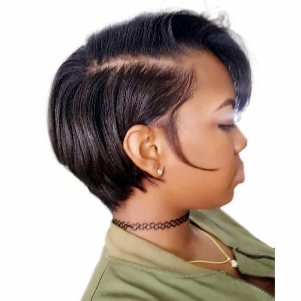 short pixie cut wig side part lace brazilian remy human hair wigs for black women, Black;brown
short pixie cut wig side part lace brazilian remy human hair wigs for black women, Black;brown