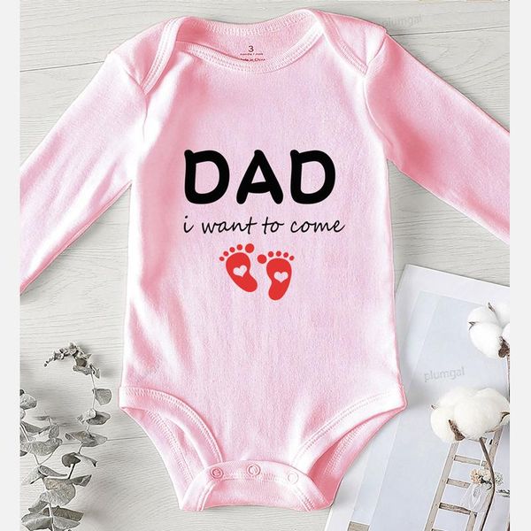 rompers summer newborn girls clothing long short sleeve baby boy clothes winter jumpsuit kids dad i want to come printed, Blue