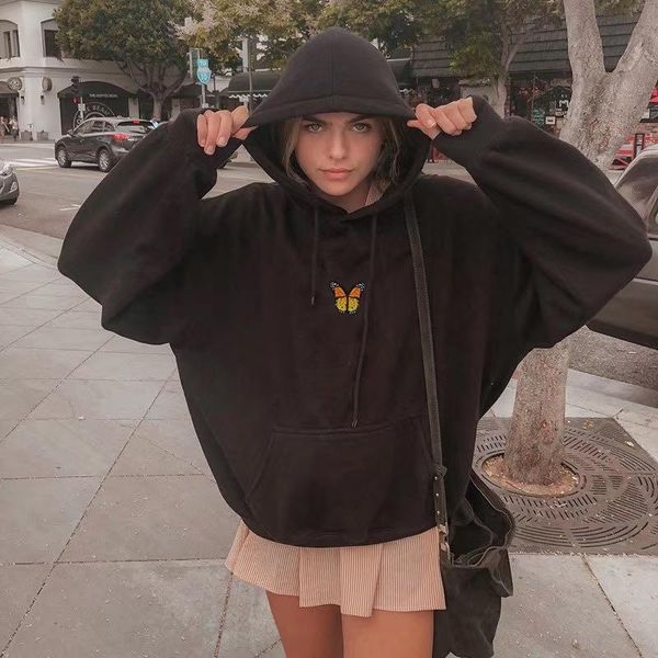 women's hoodies & sweatshirts butterfly embroidery solid color hoodie long sleeve oversized pullover ladies trendy street wear suitable, Black
women's hoodies & sweatshirts butterfly embroidery solid color hoodie long sleeve oversized pullover ladies trendy street wear suitable, Black