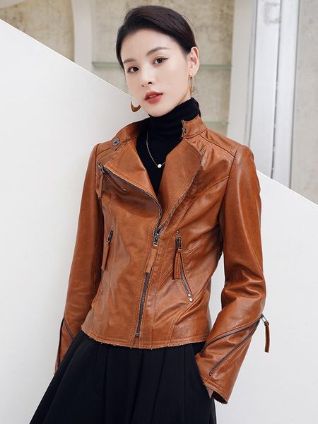 women's leather & faux short korean sheepskin jacket 2021 spring and autumn, Black
women's leather & faux short korean sheepskin jacket 2021 spring and autumn, Black