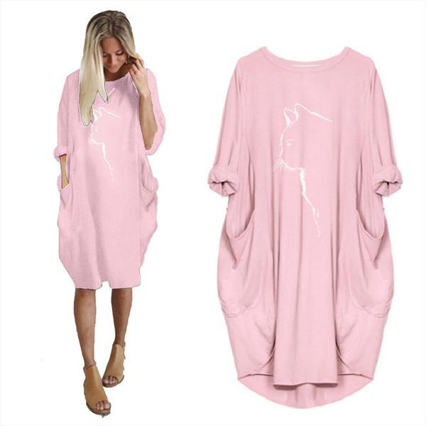 casual oversized cat print pullover womens dress large size loose pocket a variety of colors available, Black;gray
casual oversized cat print pullover womens dress large size loose pocket a variety of colors available, Black;gray