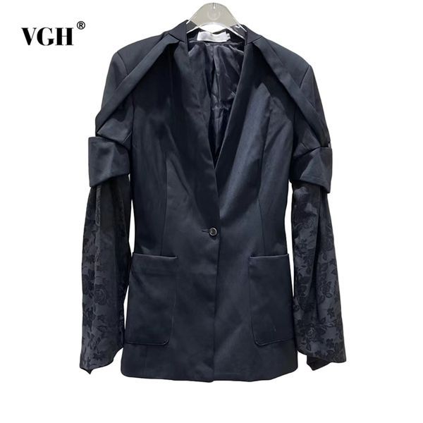 black elegant blazer for women notched long sleeve patchwork lace pockets loose casual blazers female fashion clothing 210531, White;black
black elegant blazer for women notched long sleeve patchwork lace pockets loose casual blazers female fashion clothing 210531, White;black