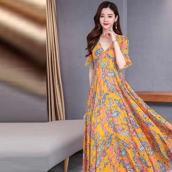 2021 vintage slim v neck summer dress floral print women long dress casual floral dresses women short sleeve elegant dress j30, Black;gray 
2021 vintage slim v neck summer dress floral print women long dress casual floral dresses women short sleeve elegant dress j30, Black;gray