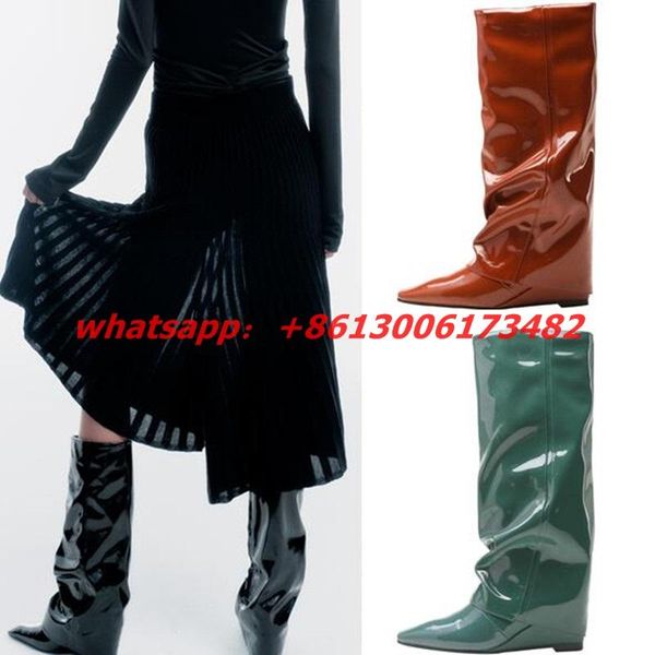 boots style woman trouser fashion legs knee high pointed toe wedge heel patent leather, Black
boots style woman trouser fashion legs knee high pointed toe wedge heel patent leather, Black