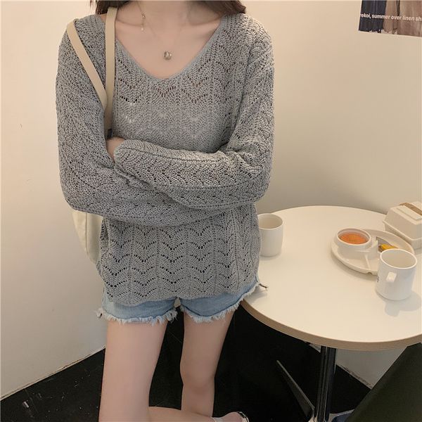 2021 new v-neck loose hollow see-through heing sunscreen long sleeve knit women wna1, White;black
2021 new v-neck loose hollow see-through heing sunscreen long sleeve knit women wna1, White;black