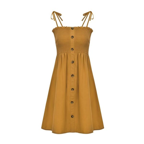 casual dresses sling straps wooden ears wrapped chest button a-line dress, Black;gray
casual dresses sling straps wooden ears wrapped chest button a-line dress, Black;gray