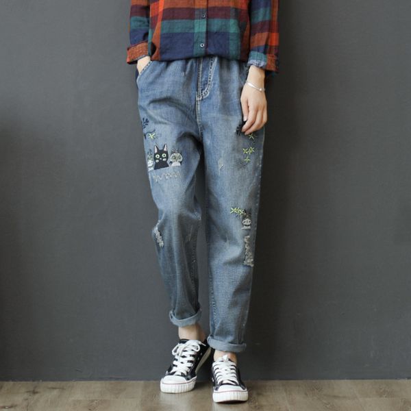 2021 new women spring summer fashion korea style elastic waist vintage embroidery calf length harem pants office lady casual loose jean i00y, Blue
2021 new women spring summer fashion korea style elastic waist vintage embroidery calf length harem pants office lady casual loose jean i00y, Blue