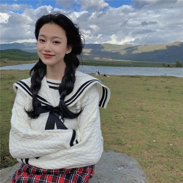 women's sweaters spring autumn loose japan style sweet knitted sweater women fashion brand ladies bow pullovers long sleeve fall 2021, White;black
women's sweaters spring autumn loose japan style sweet knitted sweater women fashion brand ladies bow pullovers long sleeve fall 2021, White;black