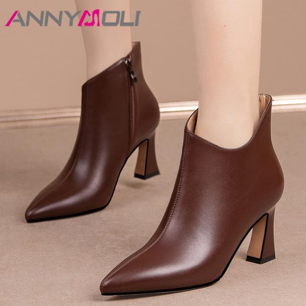 boots annymoli real leather shoes women winter ankle thick high heel concise pointed toe zipper ladies fashion short, Black
boots annymoli real leather shoes women winter ankle thick high heel concise pointed toe zipper ladies fashion short, Black