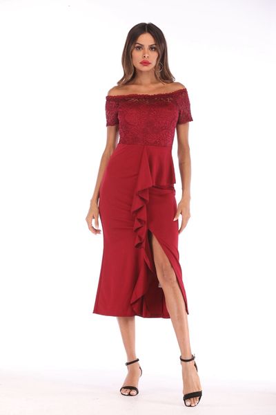 2021 new spring summer split maxi women slash neck hollow out red lace es ladies elegant party black vestidos 44qn, Black;gray
2021 new spring summer split maxi women slash neck hollow out red lace es ladies elegant party black vestidos 44qn, Black;gray