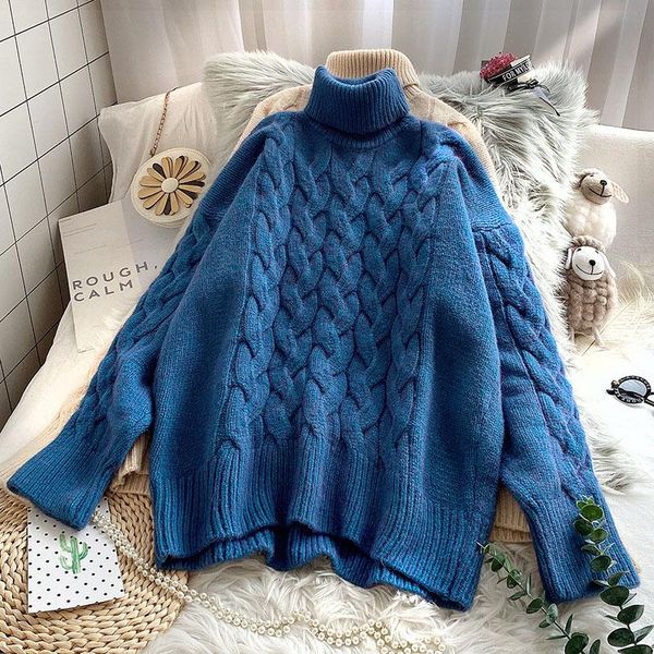 turtleneck twisted loose women sweater pullovers solid long-sleeved thicken warm female pulls outwear, White;black
turtleneck twisted loose women sweater pullovers solid long-sleeved thicken warm female pulls outwear, White;black