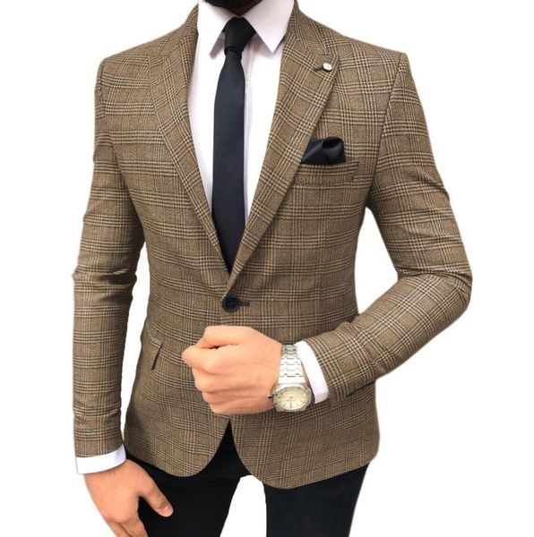 men's suits & blazers 2021 brown plaid tweed for men slim fit one button groomsmen wedding tuxedos casual 2 pieces wool (blazer+pants), White;black
men's suits & blazers 2021 brown plaid tweed for men slim fit one button groomsmen wedding tuxedos casual 2 pieces wool (blazer+pants), White;black