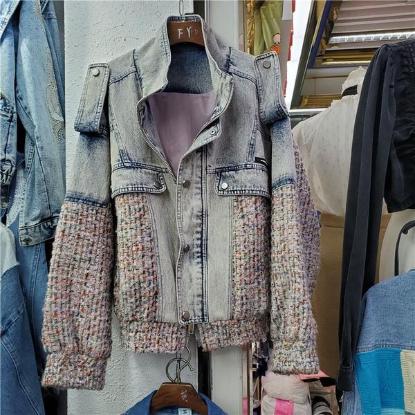 women's jackets harajuku weave tweed patchwork light blue denim coat women casual autumn 2021 stand collar long sleeve jeans jacket ves, Black;brown
women's jackets harajuku weave tweed patchwork light blue denim coat women casual autumn 2021 stand collar long sleeve jeans jacket ves, Black;brown