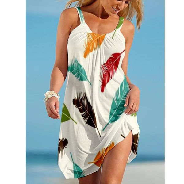 casual dresses 2021 3d square neck feather print halter dress beach fashion women's, Black;gray
casual dresses 2021 3d square neck feather print halter dress beach fashion women's, Black;gray