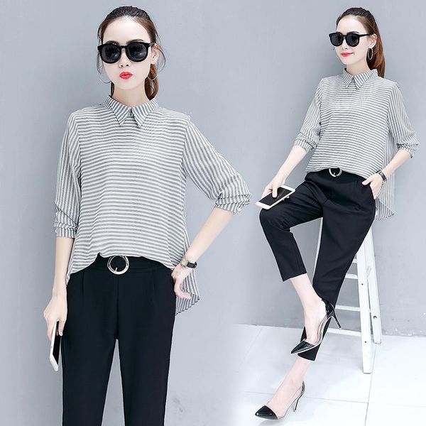 women's tracksuits autumn women outfit chiffon plus size loose stripe print shirt black pants korean fashion two-piece spring s-xxl, Gray
women's tracksuits autumn women outfit chiffon plus size loose stripe print shirt black pants korean fashion two-piece spring s-xxl, Gray