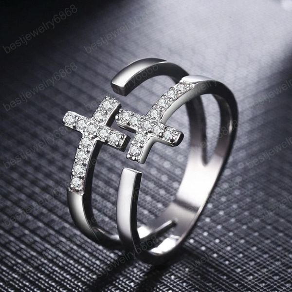 double layer diamond cross ring band finger jesus believe open adjustable hollow stacking rings women couple fashion jewelry gift, Silver
double layer diamond cross ring band finger jesus believe open adjustable hollow stacking rings women couple fashion jewelry gift, Silver