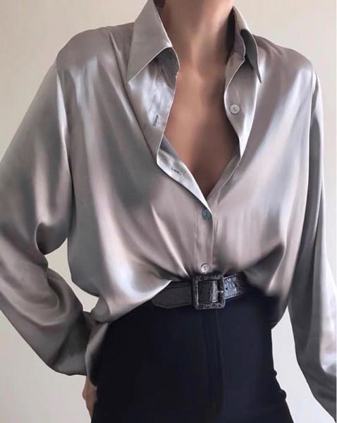 women's blouses & shirts high-end ladies 100% silk satin long sleeve lapel blouse shirt top, White
women's blouses & shirts high-end ladies 100% silk satin long sleeve lapel blouse shirt top, White