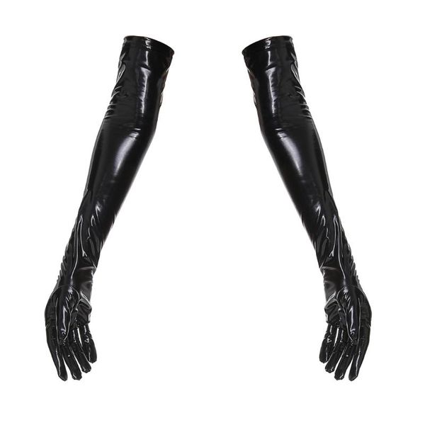 five fingers gloves womens leather fetish accessory wet look pvc long female mittens, Blue;gray
five fingers gloves womens leather fetish accessory wet look pvc long female mittens, Blue;gray