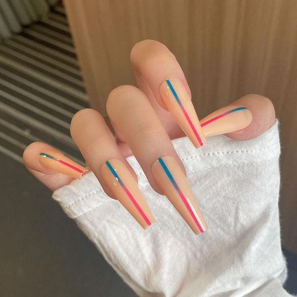 false nails 24pcs detachable gradient line long coffin wearable ballerina fake full cover press on nail make up diy tools, Red;gold
false nails 24pcs detachable gradient line long coffin wearable ballerina fake full cover press on nail make up diy tools, Red;gold