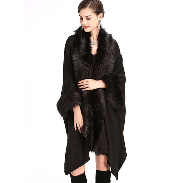 women's wool & blends women winter overcoat shawl cape long fashion luxury faux fur knitwear good lapel coat poncho noble party dress c, Black
women's wool & blends women winter overcoat shawl cape long fashion luxury faux fur knitwear good lapel coat poncho noble party dress c, Black